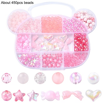 DIY Stretch Jewelry Making Kit, Including Imitation Jelly & Transparent & Opaque Acrylic Beads, Elastic Crystal Thread, Pink, 6~16.5x0.5~29x0.5~10mm, Hole: 1.3~2.5mm