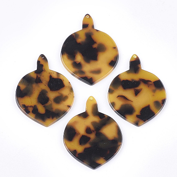 Cellulose Acetate(Resin) Pendants, Leopard Print, Leaf, Goldenrod, 46x35x3mm, Hole: 1.4mm