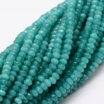 Dyed Natural Malaysia Jade Rondelle Beads Strands, Faceted, Dark Cyan, 4x2~3mm, Hole: 1mm, about 115pcs/strand, 14 inch