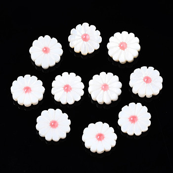 Natural Freshwater Shell Beads, with Enamel, Flower, Light Coral, 12x4mm, Hole: 0.9mm