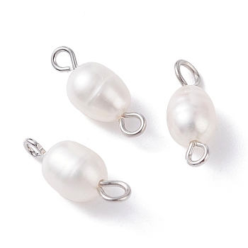Natural Cultured Freshwater Pearl Bead Links Connectors, with 304 Stainless Steel Findings, Rice, Seashell Color, 15x6mm, Hole: 2mm