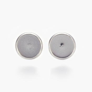 Eco-Friendly 316 Surgical Stainless Steel Stud Earring Settings, Flat Round, Stainless Steel Color, Tray: 10mm, 12x2mm, Pin: 0.7mm