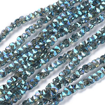 Electroplate Glass Beads Strands, Faceted, Rounded Rectangle, Full Rainbow Plated, Light Sea Green, 3x4.5x3.5mm, Hole: 0.8mm, about 149pcs/strand, 17.32 inch(44cm)