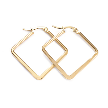 201 Stainless Steel Angular Hoop Earrings, with 304 Stainless Steel Pins, Flat Rhombus, Golden, 34.5x35.5x1.5~2mm, Pin: 1x0.7mm