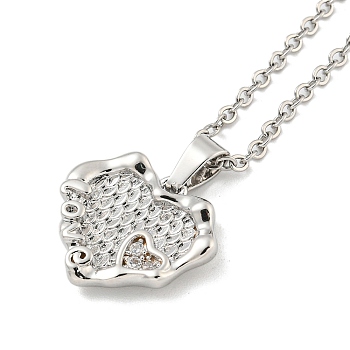 Heart Brass Micro Pave Clear Cubic Zirconia for Women, Cable Chains, Platinum, 19.84 inch(504mm)