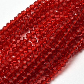 Faceted Rondelle Transparent Glass Beads Strands, Dark Red, 3.5x2mm, Hole: 0.5mm, about 148pcs/strand, 14.9 inch
