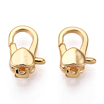 Brass Heart Lobster Claw Clasps, for Jewelry Making, Real 18K Gold Plated, 11x7.5x4mm, Hole: 1.2mm