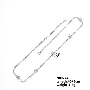 European and American Fashion Style Brass Rhinestone Flower Necklaces, Clear, 15.75 inch(40cm)