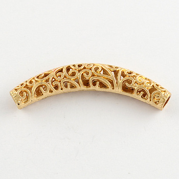 Tibetan Style Alloy Beads, Cadmium Free & Nickel Free & Lead Free, Hollow, Curved Tube, Golden, 66x12x10mm, Hole: 5.5mm