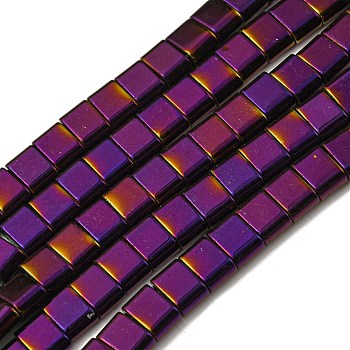 Electroplated Non-magnetic Synthetic Hematite Beads Strands, Rectangle, 2-Hole, Purple, 6x4x3mm, Hole: 1.2mm, about 95pcs/strand, 15.35 inch(39cm)