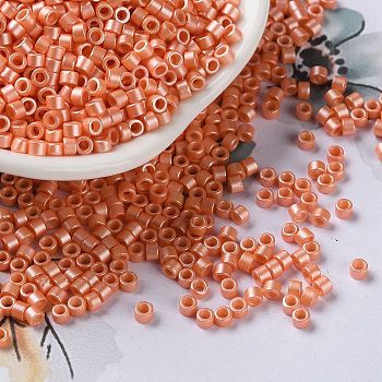 Baking Paint Glass Seed Beads, Cylinder, Coral, 2.5x2mm, Hole: 1.4mm, about 45359pcs/pound