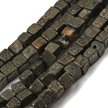 Natural Pyrite Beads Strands, Dyed, Cube, 4~5x4~5x4~5mm, Hole: 1mm, about 86pcs/strand, 15.16 inch(38.5cm)