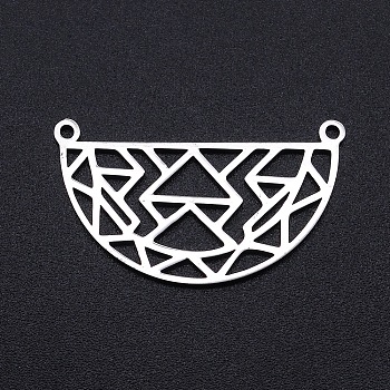 201 Stainless Steel Pendants, Filigree Joiners Findings, Laser Cut, Half Round with Geometric Figure, Stainless Steel Color, 18x31x1mm, Hole: 1.4mm