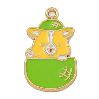 Cartoon Alloy Enamel Pendants, Golden, Fruits Animal Charms, Dog, Lemon, 27x16x1.5mm, Hole: 1.8mm