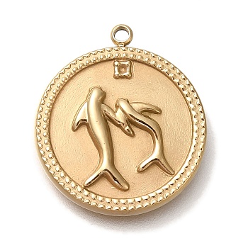 Ion Plating(IP) 304 Stainless Steel Pendant Rhinestone Settings, Flat Round with Dolphin Pattern, Real 18K Gold Plated, 20.5x18x2.3mm, Hole: 1.2mm