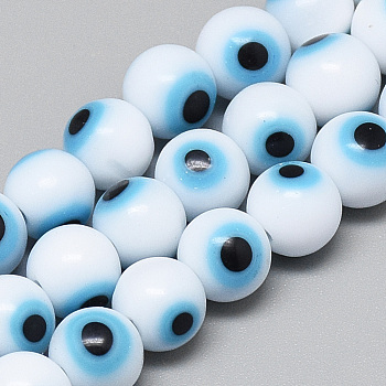 Handmade Lampwork Evil Eye Beads Strands, Round, Light Sky Blue, 3~4mm, Hole: 1mm, about 100pcs/strand, 14.1 inch
