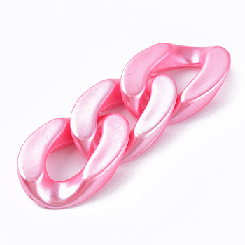 Opaque Acrylic Linking Rings, Quick Link Connectors, for Curb Chains Making, Pearlized, Twist, Hot Pink, 29x20x6mm, Inner Diameter: 8x16mm