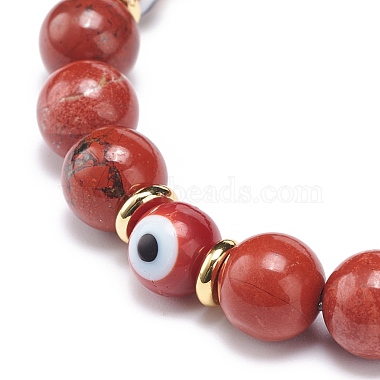 Natural Red Jasper & Lampwork Evil Eye Round Beaded Stretch Bracelet(BJEW-JB08713-03)-4