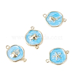4Pcs Ocean Brass Enamel Links Connector Charms, Golden, Mixed Shapes, Sky Blue, 15x20x3mm, Hole: 1.6mm(KK-TADJ0001-31A)