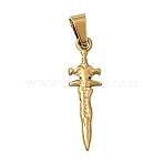 304 Stainless Steel Pendants, with 201 Stainless Steel Snap On Bails, Sword Charms, Ion Plating(IP), Golden, 29.5x8x12mm, Hole: 7.5x3.5mm(STAS-G400-20G)