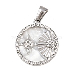 303 Stainless Steel Pendants, Flat Round with Star Charms, with Rhinestone & Enamel, Stainless Steel Color, 22.5x19.5x3mm, Hole: 5.4x2.4mm(STAS-K325-13A-P)