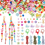 Ocean Theme DIY Keychain Making Kits, include Acrylic Beads, UV Plating ABS Plastic Beads, Plastic Lobster Claw Clasps, Polyester & Spandex Cord Ropes, Mixed Color, 6x6x6mm, Hole: 3.5mm(DIY-SP0007-56)
