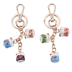 2Pcs 2 Colors Maneki Neko Lucky Cat Porcelain Pendant Keychain, Feng Shui Wealth Keychain, with Iron Findings, Mixed Color, 11.7cm, 1pc/style(KEYC-OC0001-42A)