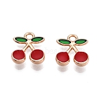 Alloy Enamel Pendants, Lead Free & Cadmium Free, Cherry Charm, Golden, FireBrick, 11.5x10x3.5mm, Hole: 1.6mm(ENAM-T020-93)