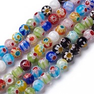 Handmade Millefiori Glass Round Bead Strands, Mixed Color, 6mm, Hole: 1mm, about 65~66pcs/strand, 14.5 inch(LAMP-J038-6mm-M)