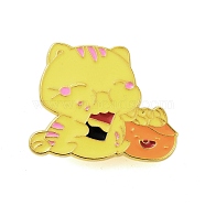 Halloween Theme Golden Alloy Brooches, Enamel Pins, Cat Shape, 27x33.5x1.5mm(JEWB-U002-06G)