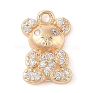 Brass with Clear Cubic Zirconia Charms, Mixed Shapes, Golden, Bear, 12x8x3mm, Hole: 1.2mm(KK-N256-25D-G)