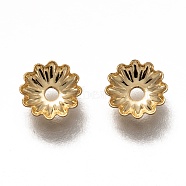 304 Stainless Steel Bead Caps, Multi-Petal Flower, Real 18k Gold Plated, 5.5x1mm, Hole: 1.2mm(STAS-H130-30G)
