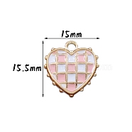 Valentine's Day Theme, Alloy Enamel Pendants, Golden, Heart with Tartan Pattern, Pink, 15.5x15mm(VALE-PW0001-008A)