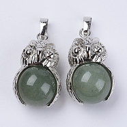 Natural Green Aventurine Pendants, with Platinum Tone Brass Findings, Owl with Round Ball, 31x18.5x16mm, Hole: 5x8mm(G-P350-A08)