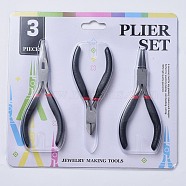 45# Carbon Steel DIY Jewelry Tool Sets Includes Round Nose Pliers, Wire Cutter Pliers and Side Cutting Pliers for Jewelry Beading Repair Making Supplies, Black, 315x70x10mm, 3pcs/set(PT-R007-05)