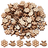 120Pcs 2 Styles Laser Engraved Wood Beads, Dyed, Bees & Honeycomb, Saddle Brown, 12x10x3mm, 60pcs/style(WOOD-OC0003-50)