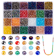 Electroplate Glass Beads Strands, Faceted, Rondelle, Transparent & Pearl Luster Plated & AB Color Plated & Rainbow Plated, Mixed Color, 4x3mm, Hole: 0.4mm, 200Pcs/color, 24 Colors, 4800Pcs/box(EGLA-GA0001-21A)