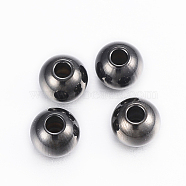 304 Stainless Steel Beads, Round, Electrophoresis Black, 6x5mm, Hole: 2mm(X-STAS-H394-04B)