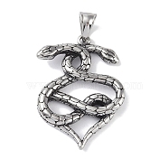 Viking 316 Surgical Stainless Steel Pendants, Snake Charm, Antique Silver, 44x31x4.5mm, Hole: 9x4.5mm(STAS-E212-26AS-01)