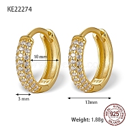 925 Sterling Sliver Micro Pave Cubic Zirconia Hoop Earrings, with 925 Stamp, Real 18K Gold Plated, 13x3mm(DV9304-6)