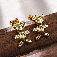 Brass Stud Earrings, Lead Free & Cadmium Free, Long-Lasting Plated, Rack Plating, Bear, Real 18K Gold Plated, 18x12mm(EJEW-R016-24G)