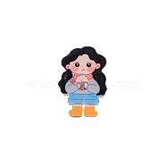 Cute Girl Figure Brooch Pin, Acrylic Lapel Pin for Backpack Clothes, White, Colorful, 34x24x7mm(JEWB-TAC0002-65)