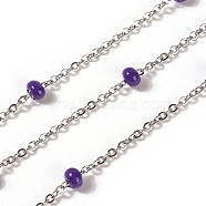 3.28 Feet 304 Stainless Steel Handmade Beaded Chains, with Glass, Soldered, Stainless Steel Color, Purple, 7~7.5x4~5mm(X-CHS-P004-C10-P)