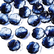 Transparent Spray Painted Glass Beads, Flower, Dark Blue, 15x15x6mm, Hole: 1.2mm(GLAA-Q089-003-F003)