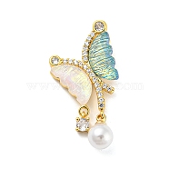 Brass with Cubic Zirconia and Plastic Pendants, Golden, Butterfly, 31x17.5x6mm, Hole: 5x2mm(KK-Z032-01C-G)