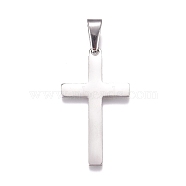 304 Stainless Steel Pendants, Cross, Stainless Steel Color, 39~42x22~23x1.5mm, Hole: 10x4.5mm(X-STAS-I135-26P)
