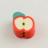 Handmade Polymer Clay Beads, Apple, Red, 9x10x4mm, Hole: 1.5mm(CLAY-Q184-08)