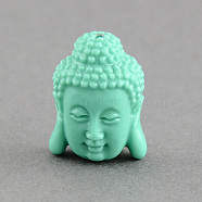Synthetic Coral Beads, Dyed, Buddha Head, Aquamarine, 28x20x11.5mm, Hole: 2mm(CORA-S003-28mm-02)