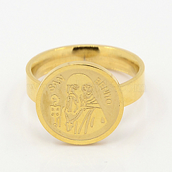 Fashionable 304 Stainless Steel Rings, Flat Round with San Benito, Golden, 16~19mm(RJEW-J002-03G)