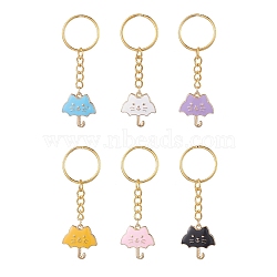 Alloy Enamel Pendants Keychain Sets, with 304 Stainless Steel FIndings, Cat Umbrella, Mixed Color, 7.5cm, 6pcs/set(KEYC-JKC00475)